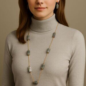 18k Gold Plated Quiet Luxury Set. Necklace + Earrings Gray Eagle Eye